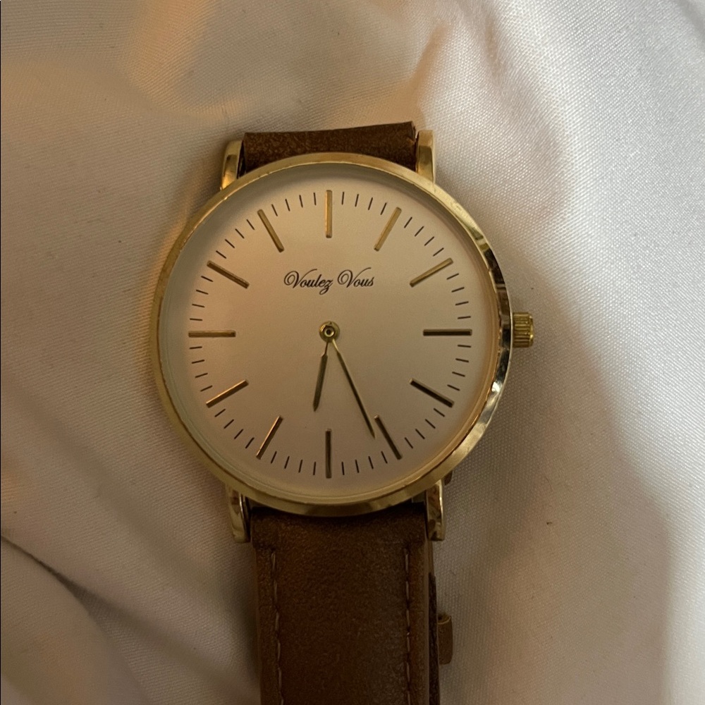 Voulez Vous European Gold Tone and Brown Leather Watch
